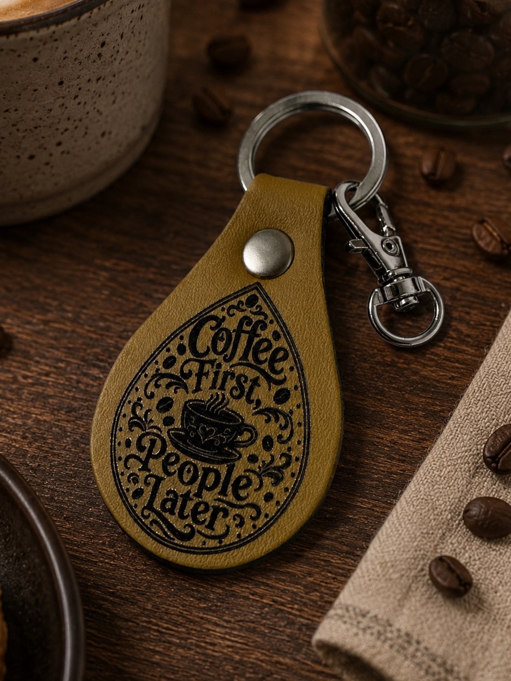 "Coffee First People Later" Letherett Keychain/Purse Charm